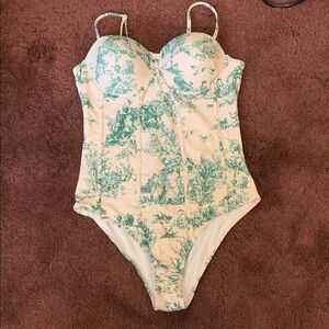 Elegant Green Toile Print Swimsuit